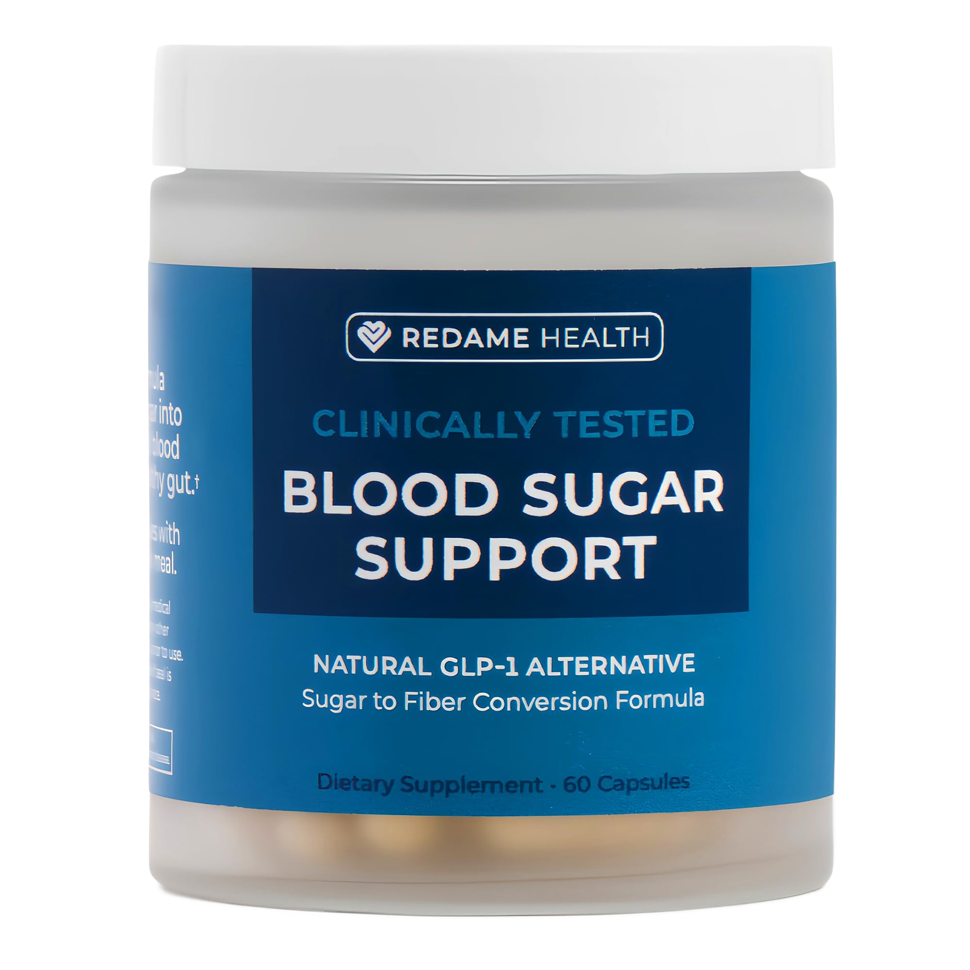 Redame Health blood sugar support bottle front shows balanced formulation for daily wellness