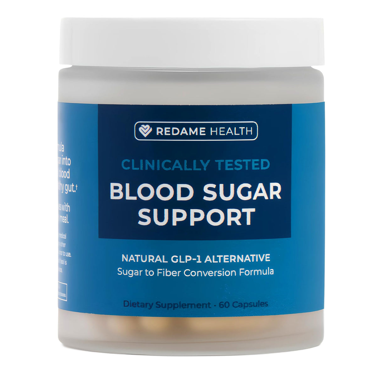 Redame Health blood sugar support bottle front shows balanced formulation for daily wellness