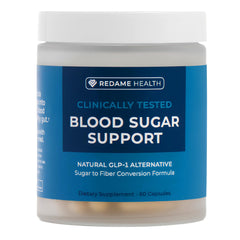 Redame Health blood sugar support bottle front shows balanced formulation for daily wellness