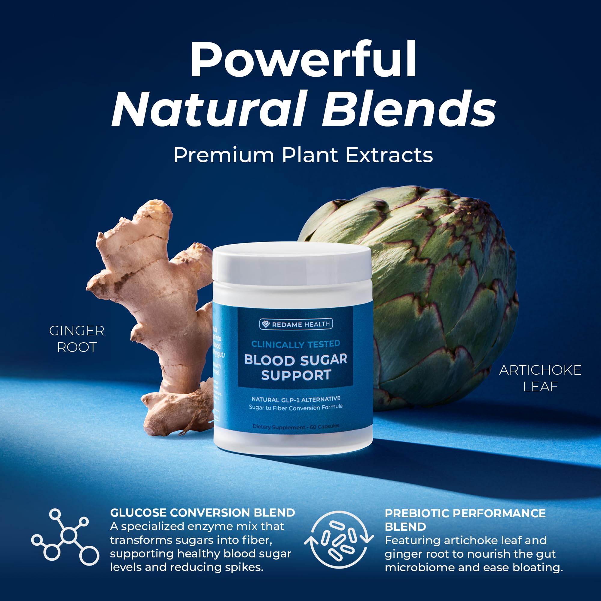 Prebiotic blend illustration showing fiber focused support from artichoke and ginger