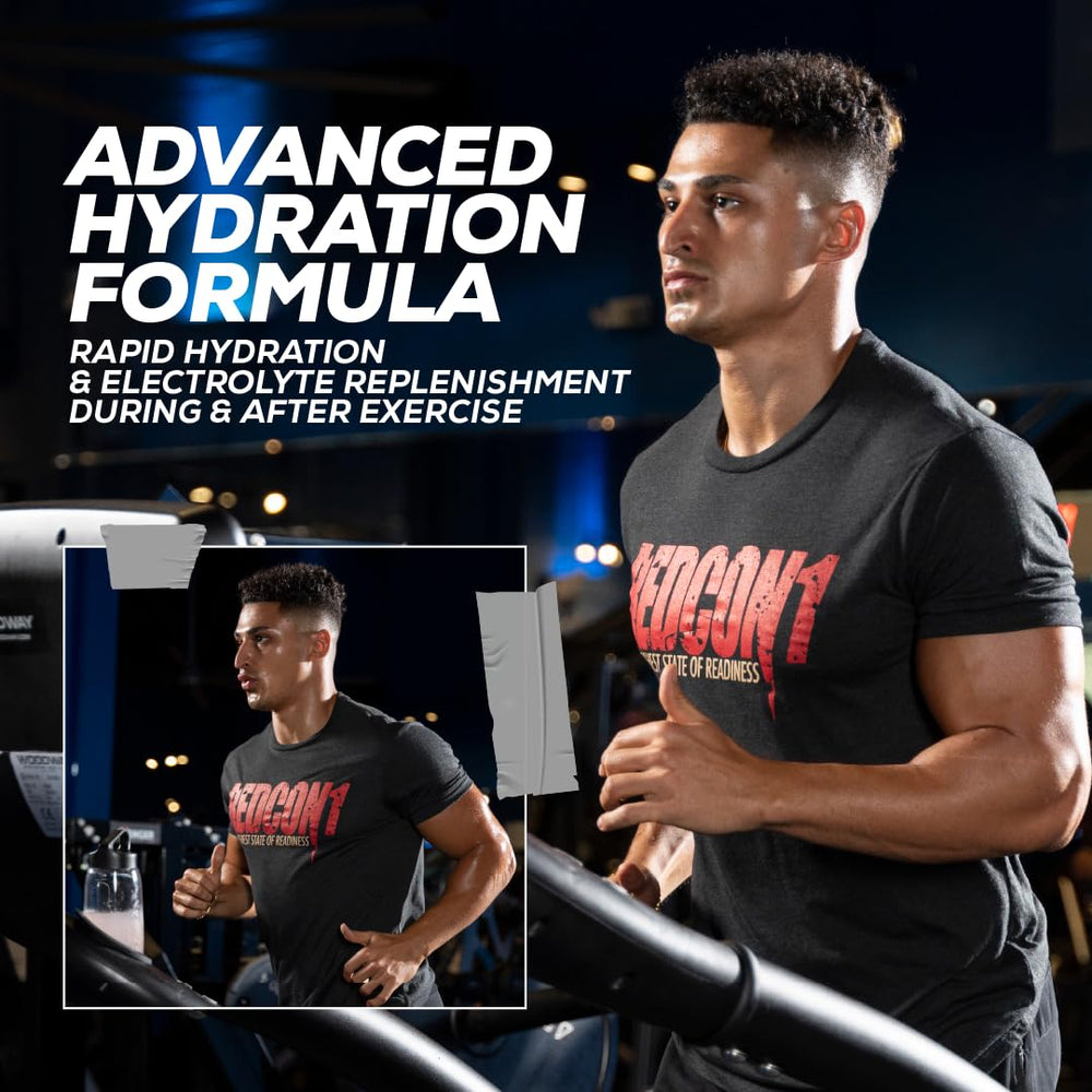 REDCON1 Canteen Plum Fusion powder in water demonstrates fast hydration and electrolyte replenishment