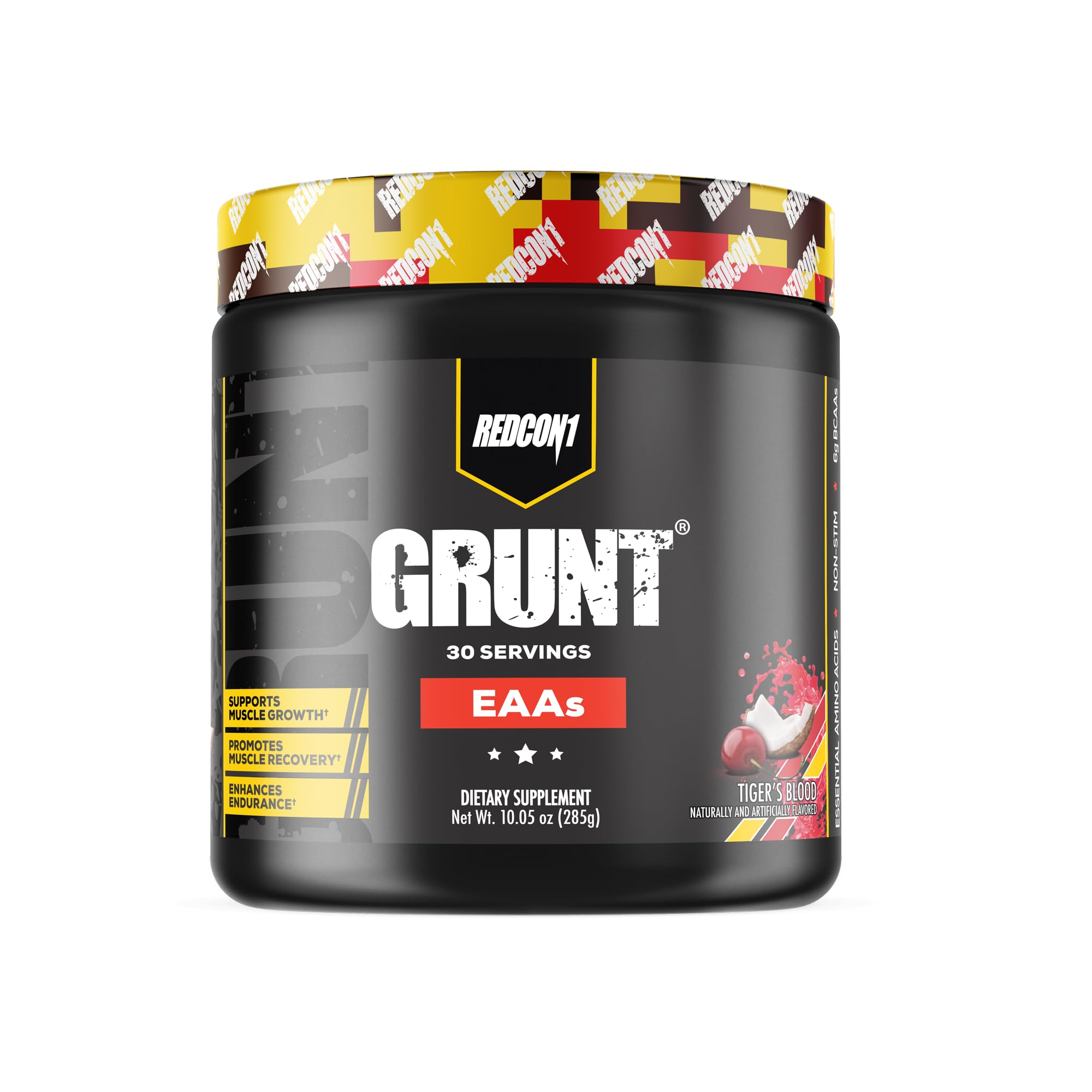 Redcon1 Grunt EAAs Tiger's Blood bottle boosts post-workout recovery.