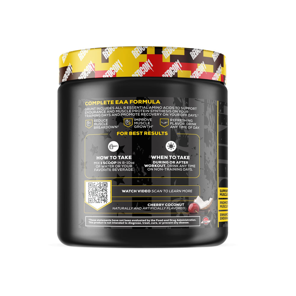 Redcon1 Grunt EAAs Tiger's Blood glass with water for easy intake.