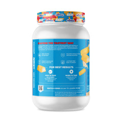 Ingredient blend graphic with beef, salmon, chicken, egg, rice and pea proteins.