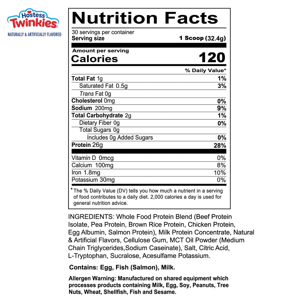 REDCON1 MRE Lite Hostess Twinkies powder bag showing low-carb, whey-free protein option.