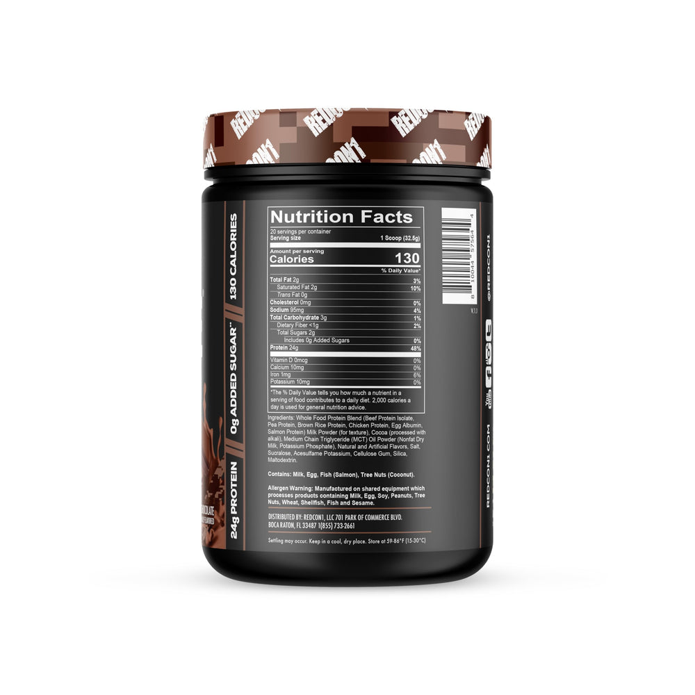 REDCON1 MRE Lite packaging shows clear nutrition for low-carb meals.