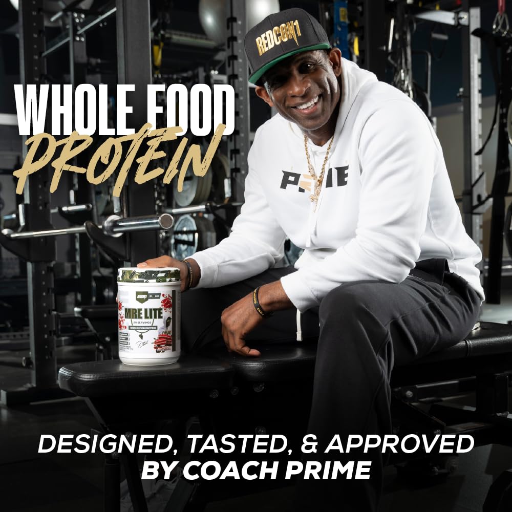 Redcon1 MRE Lite protein scoop highlights 24g protein per serving.