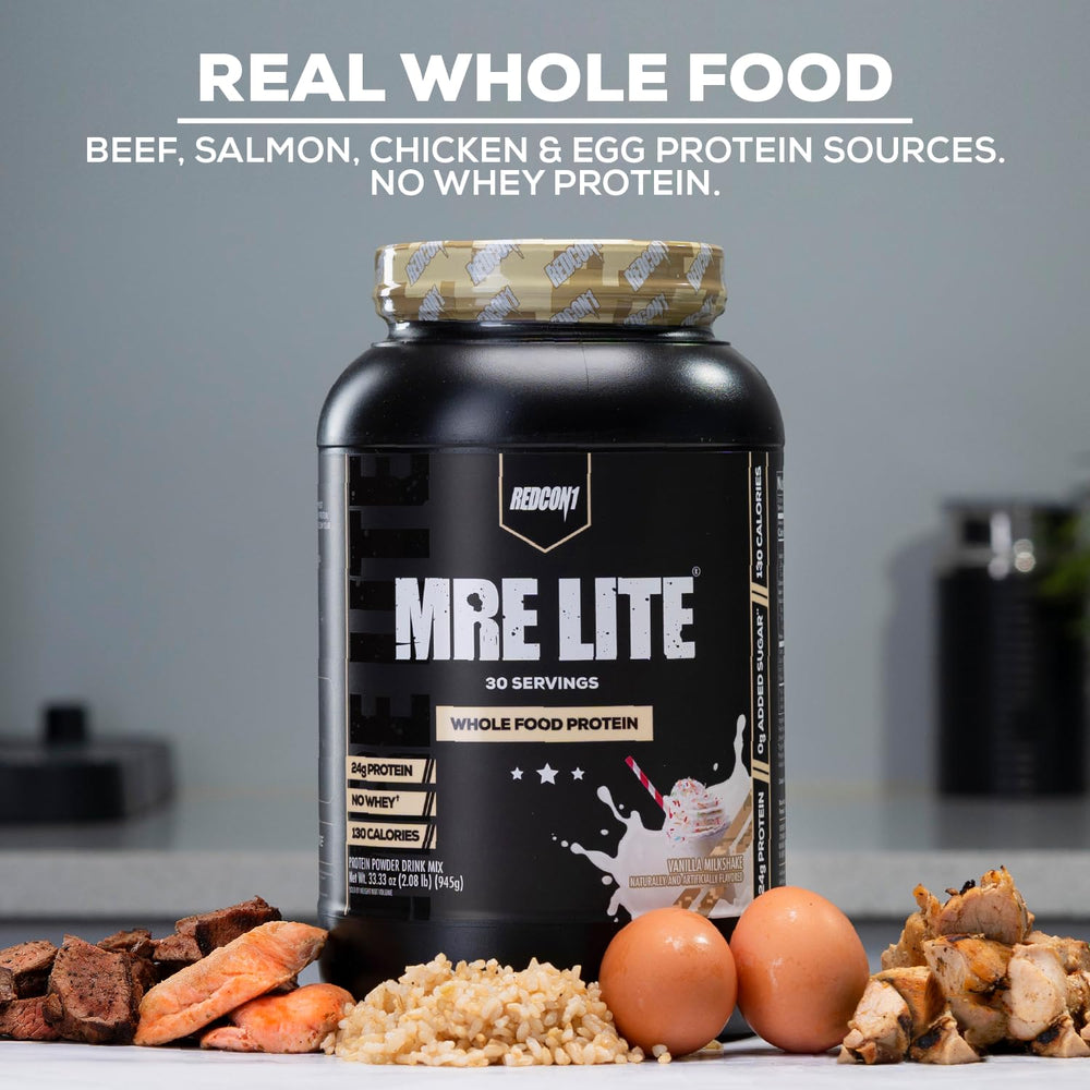 MCT oil detail with REDCON1 MRE Lite Strawberry Shortcake suggesting energy-supporting fats