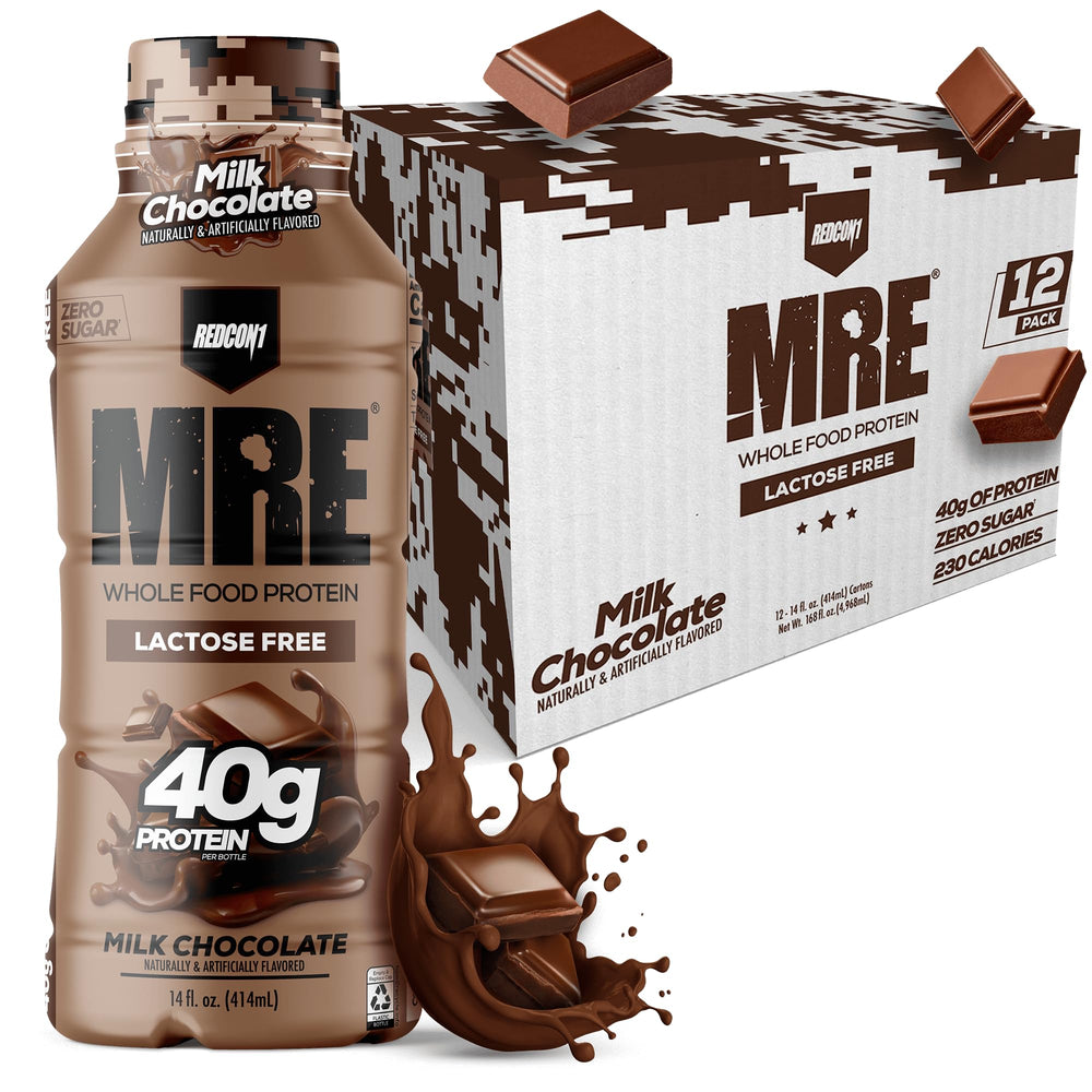 REDCON1 MRE milk chocolate bottle for on-the-go lactose-free protein option