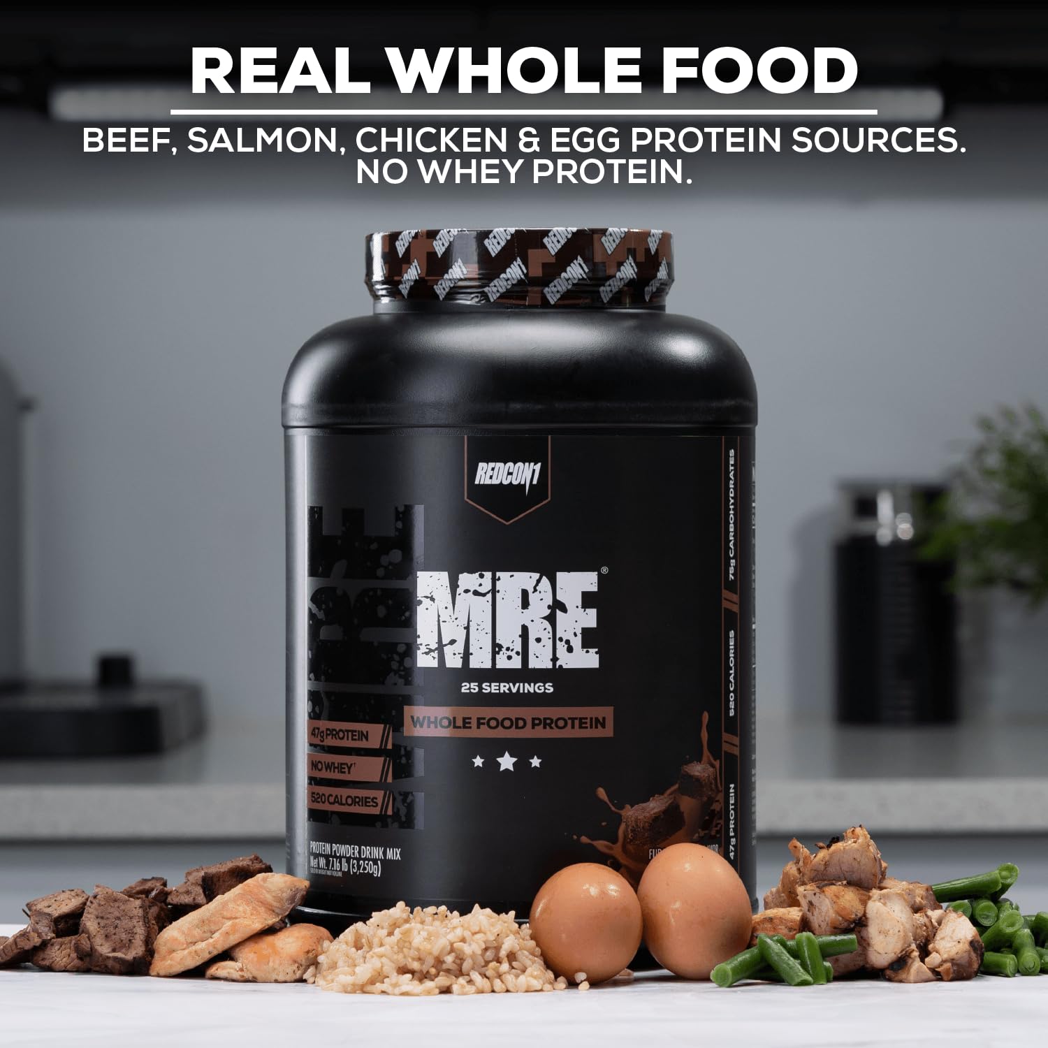 REDCON1 MRE Banana Nut Bread nutrition label showing high protein per serving.