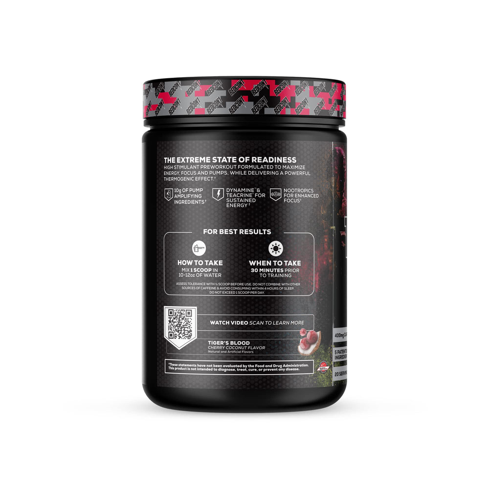 Close-up of the label highlights high stimulant blend and 400 mg caffeine