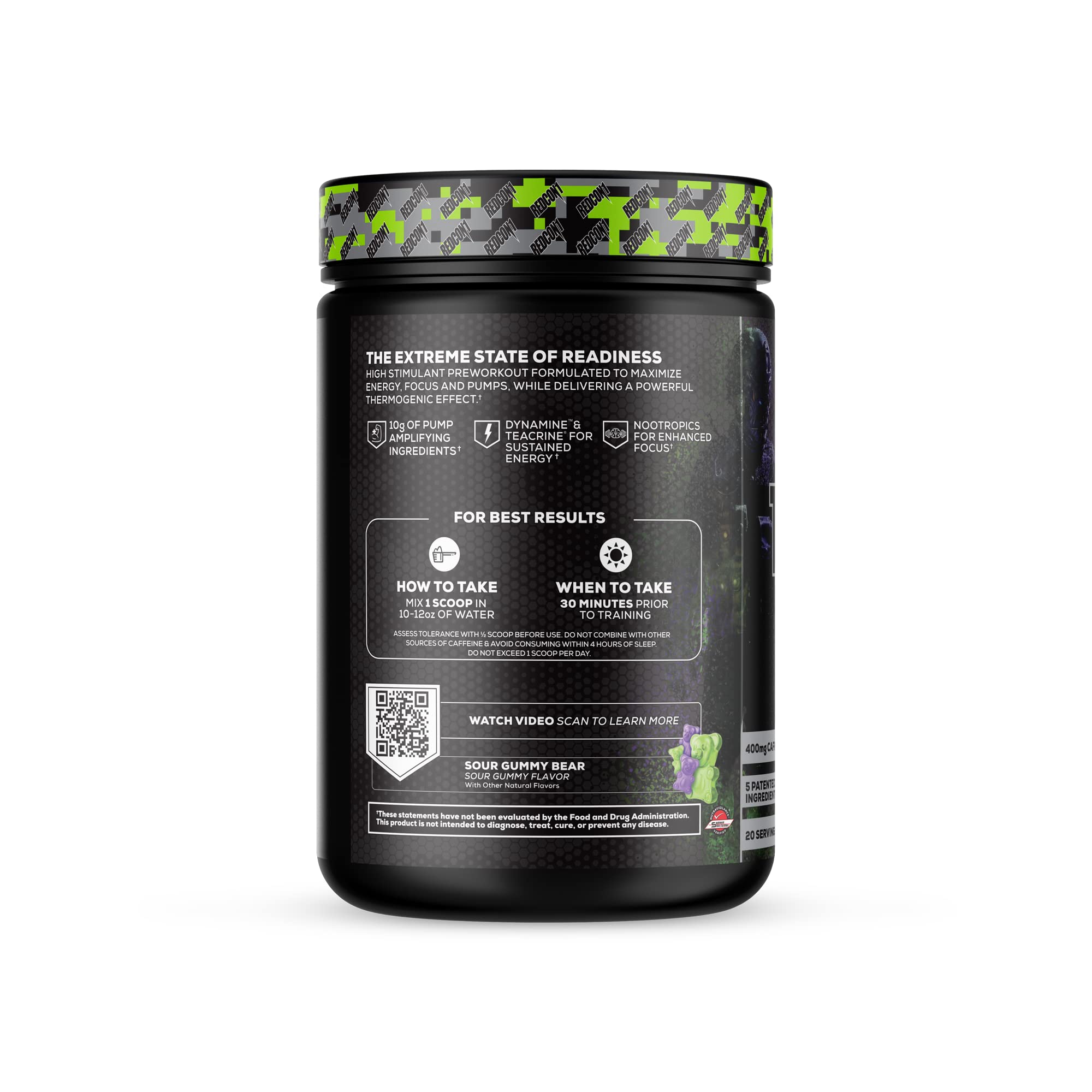 REDCON1 Total War Black Ops scoop in water glass ready for preworkout use