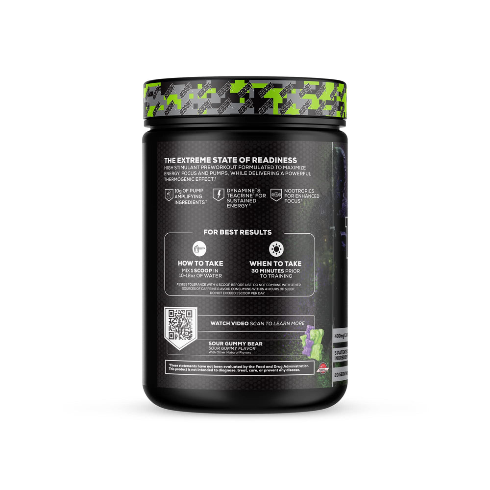 REDCON1 Total War Black Ops scoop in water glass ready for preworkout use