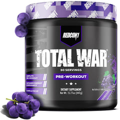 REDCON1 Total War grape powder scoop ready to mix for an energized workout.