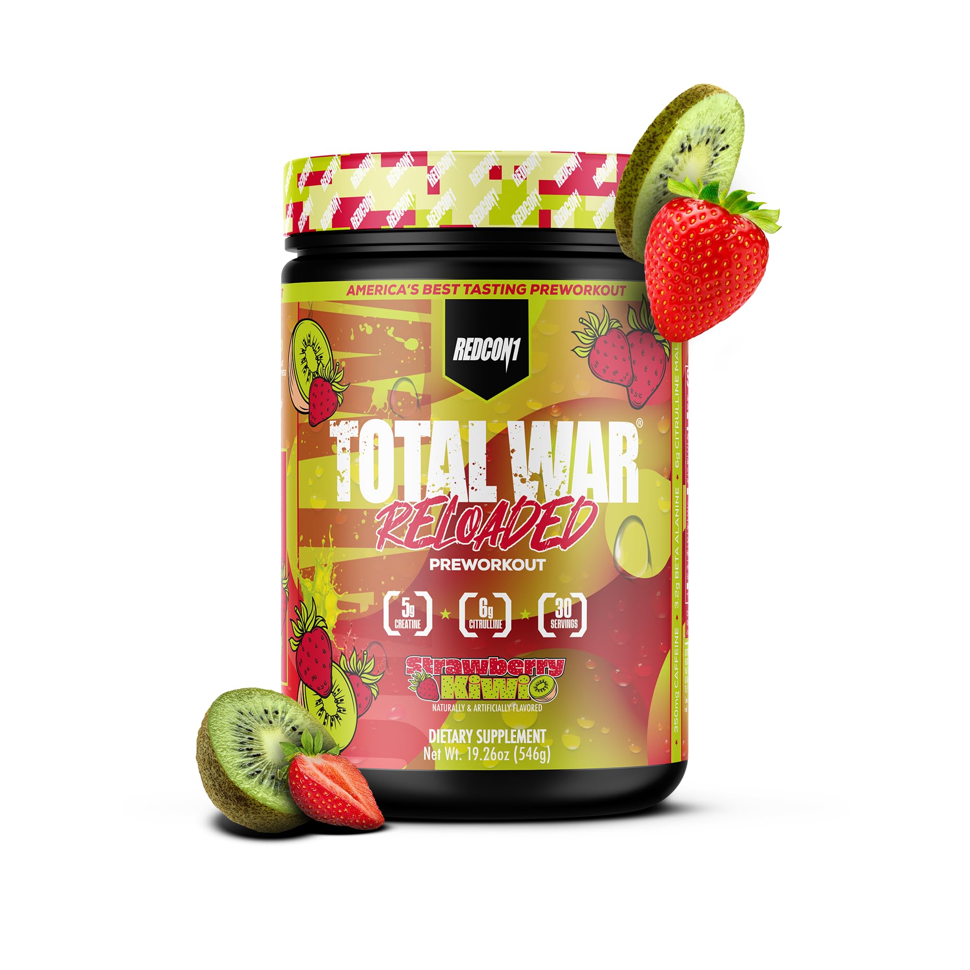 REDCON1 Total War Reloaded strawberry kiwi tub front view boosts workout energy