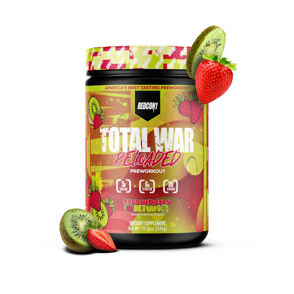 REDCON1 Total War Reloaded strawberry kiwi tub front view boosts workout energy