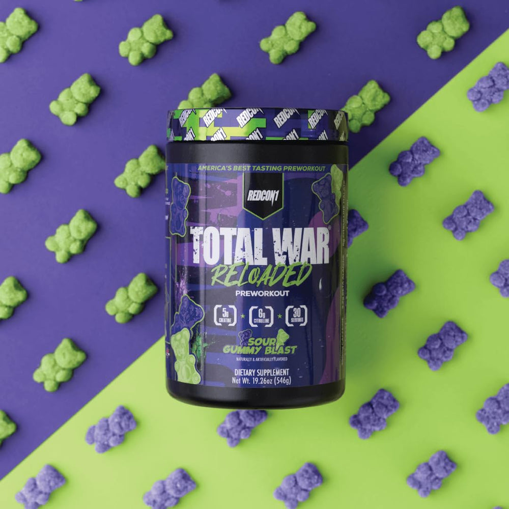 REDCON1 Total War Reloaded tub on shelf emphasizes keto-friendly formula