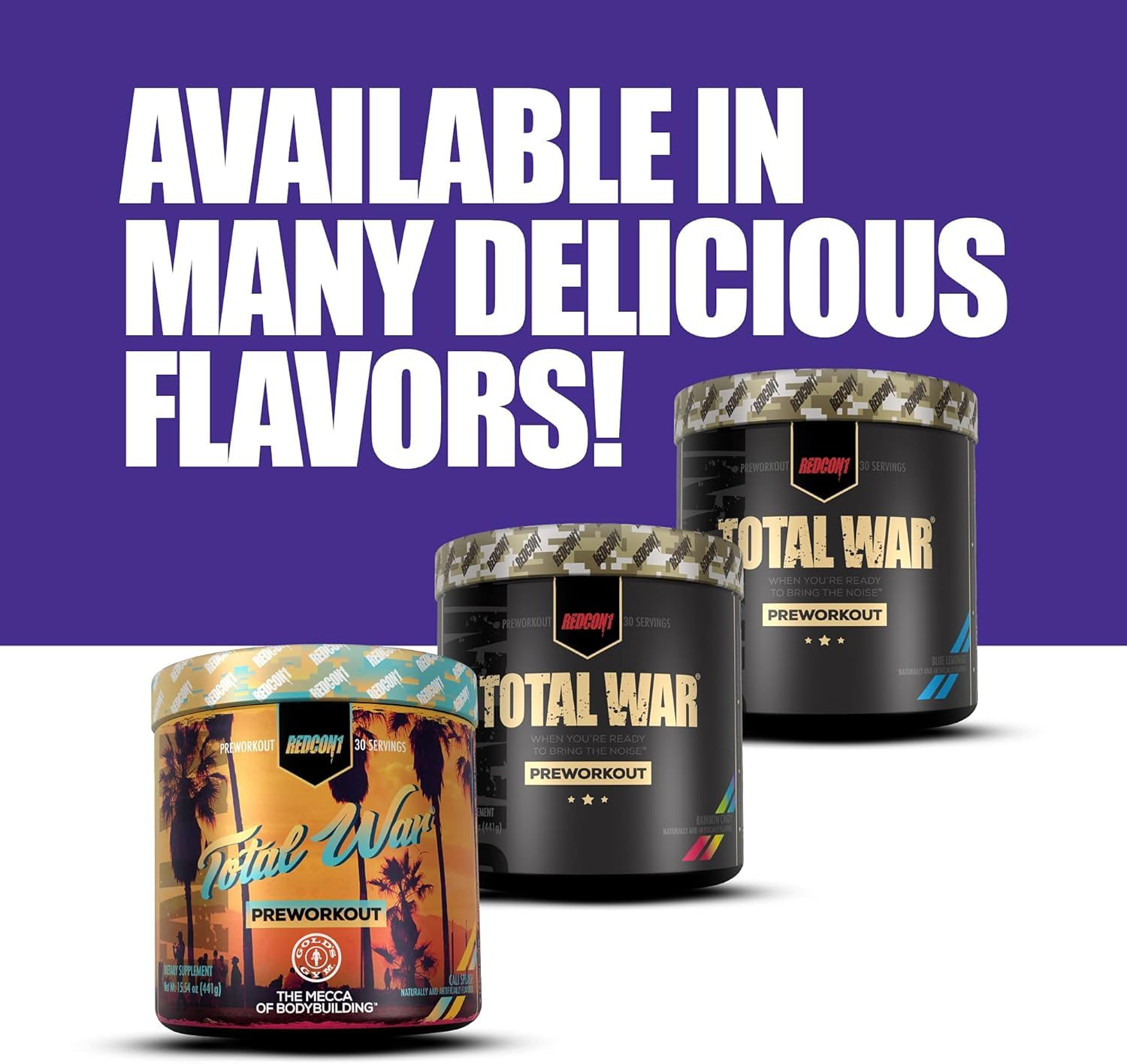 REDCON1 Total War Sour Gummy Bear flavor on packaging adds appealing pre-workout ritual