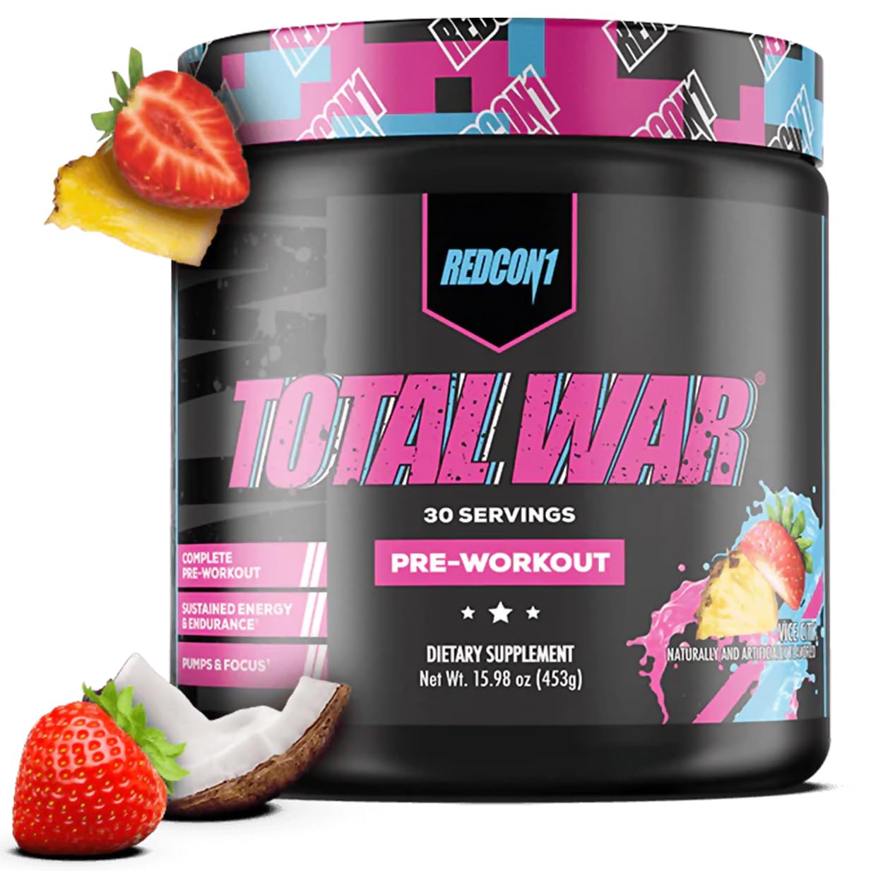 REDCON1 Total War Vice City bottle pour boosts pre-workout energy