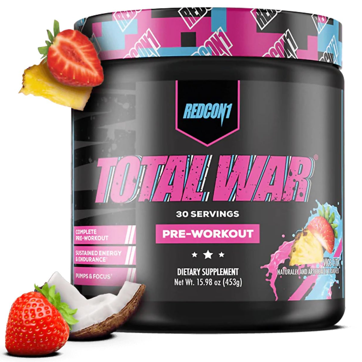 REDCON1 Total War Vice City bottle pour boosts pre-workout energy