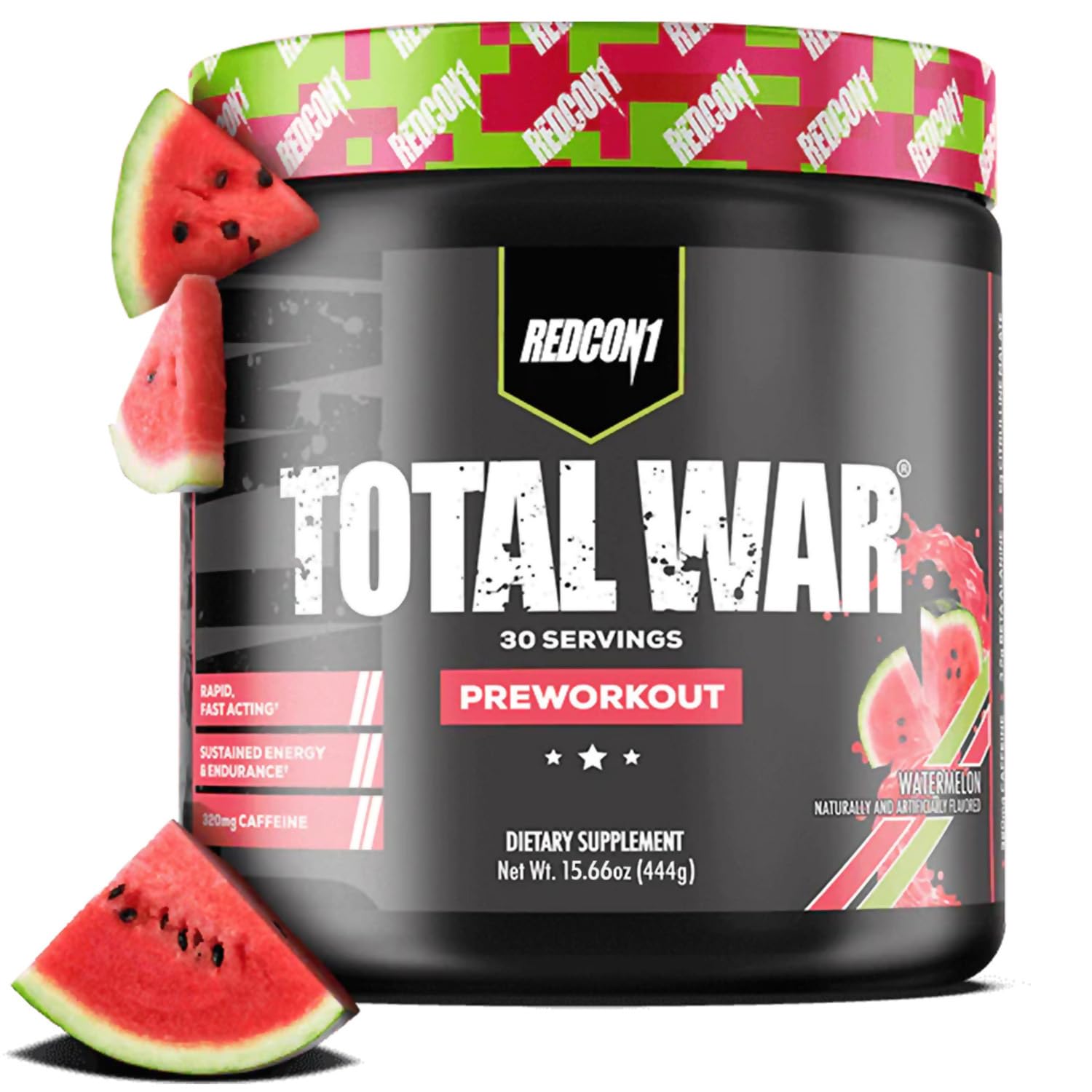 REDCON1 Total War Watermelon powder container for an energy- and endurance-focused workout