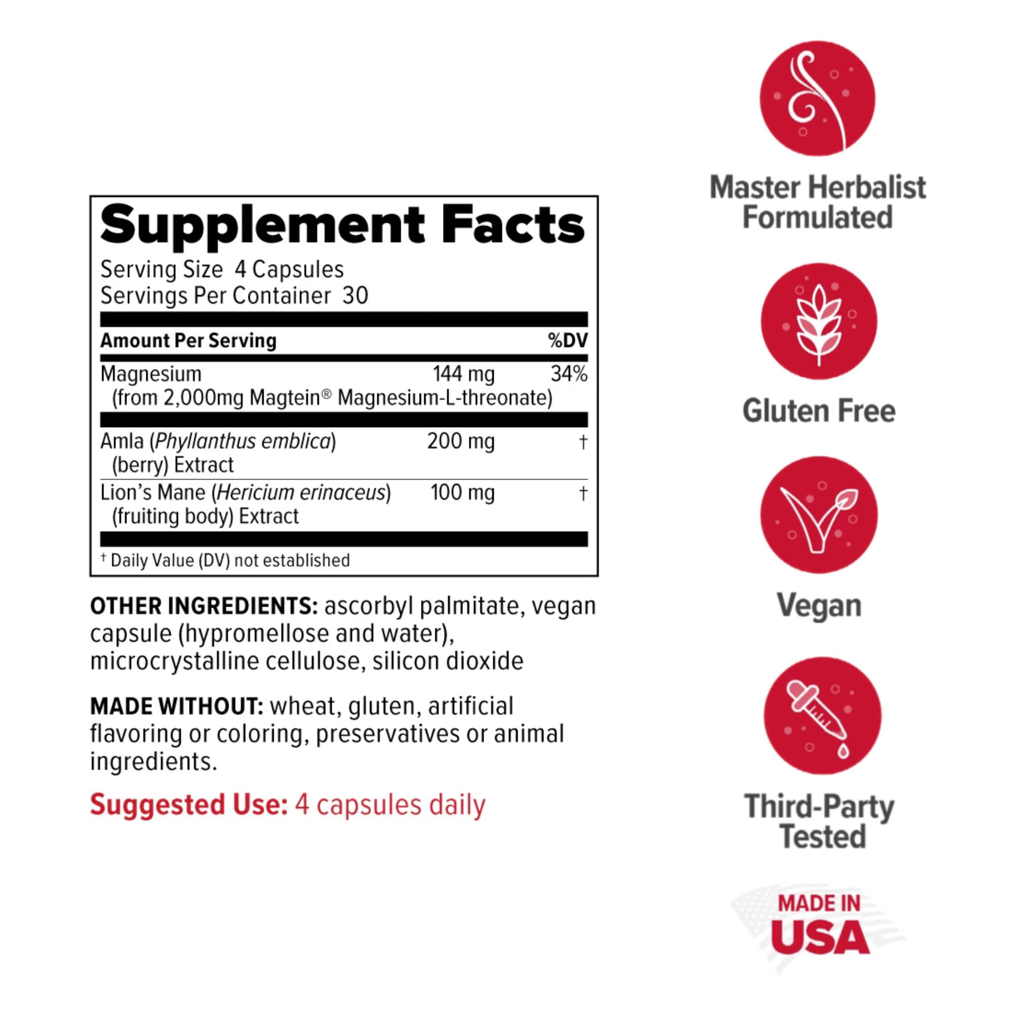Redd Remedies Brain Awakening capsules offering plant-based cognitive support.