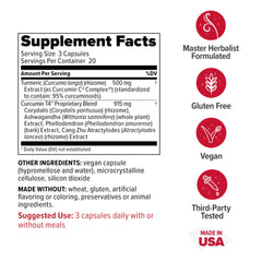 Redd Remedies Curcumin T4 capsules close-up highlighting vegetarian capsules.