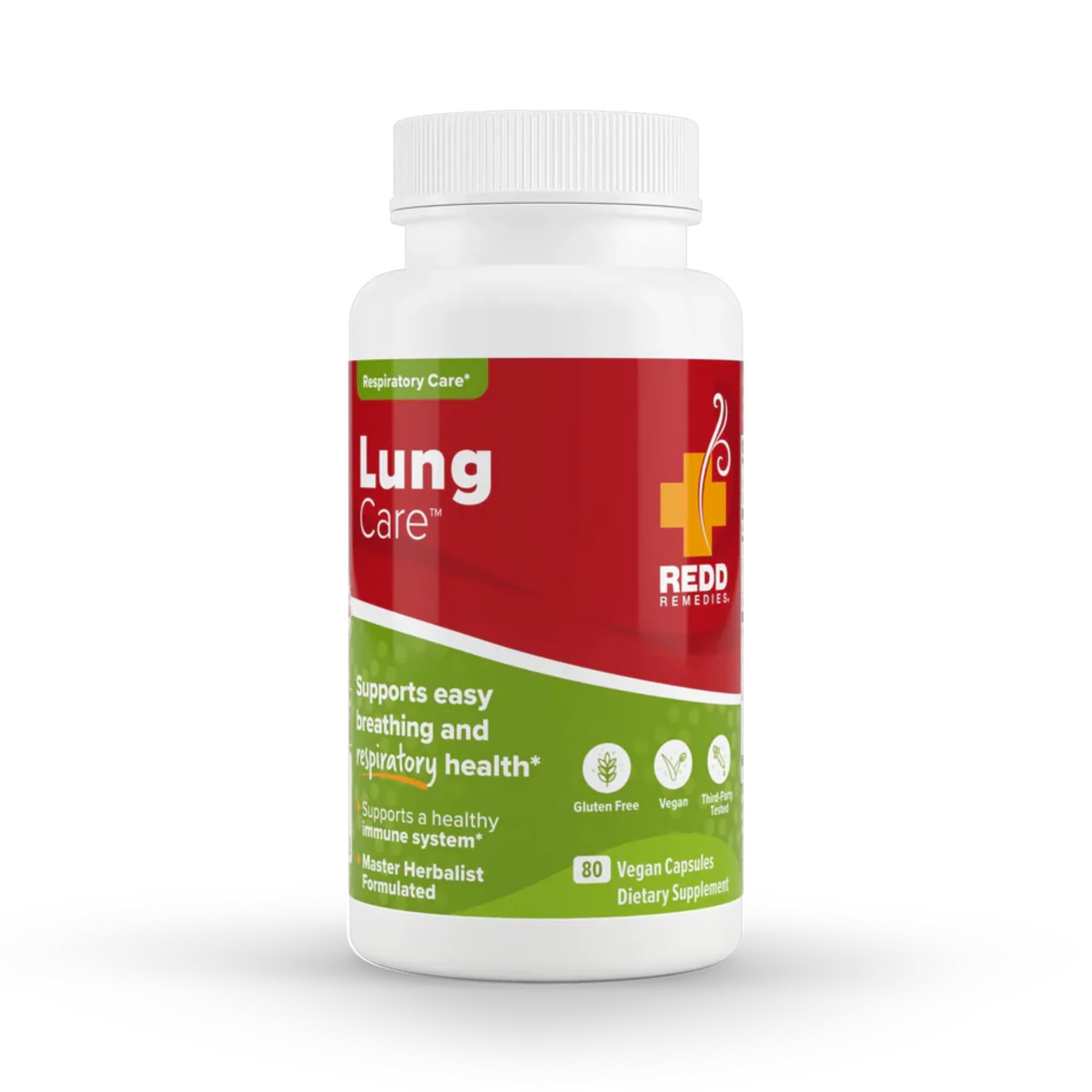 Redd Remedies Lung Care bottle pouring to support easy breathing