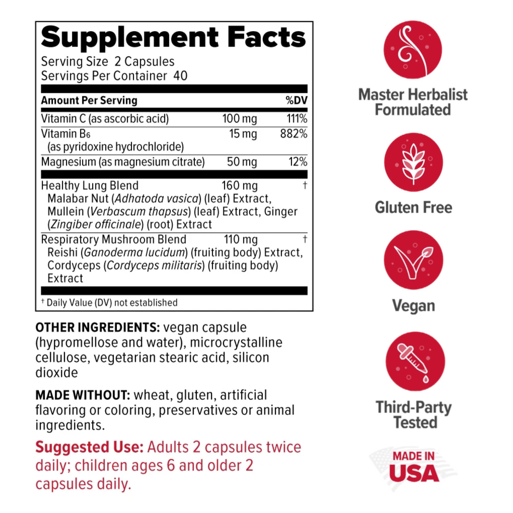 Redd Remedies Lung Care label close-up showing product details