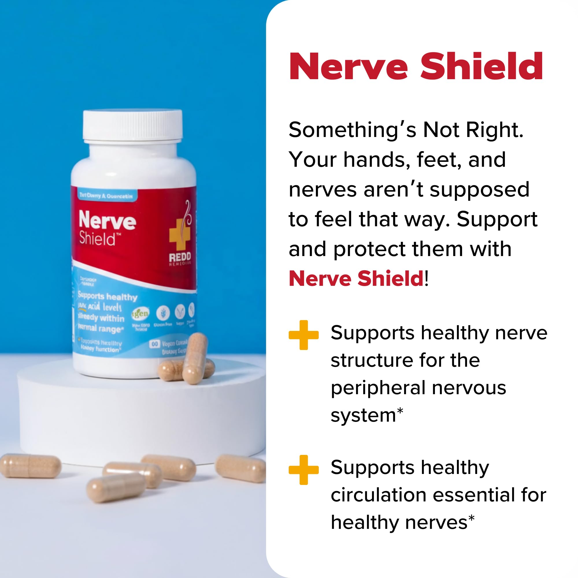 Redd Remedies Nerve Shield bottle on table fits a simple daily routine.