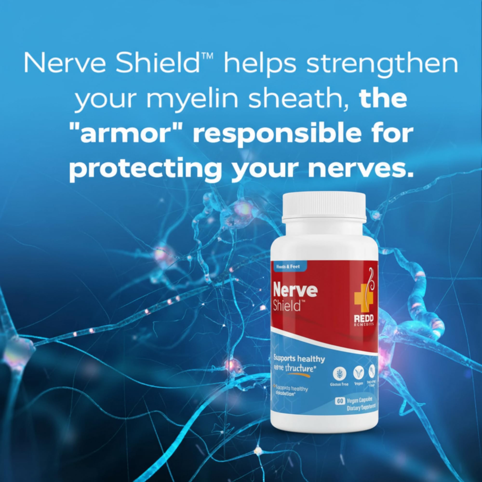 Pour shot of Nerve Shield capsules for simple daily intake