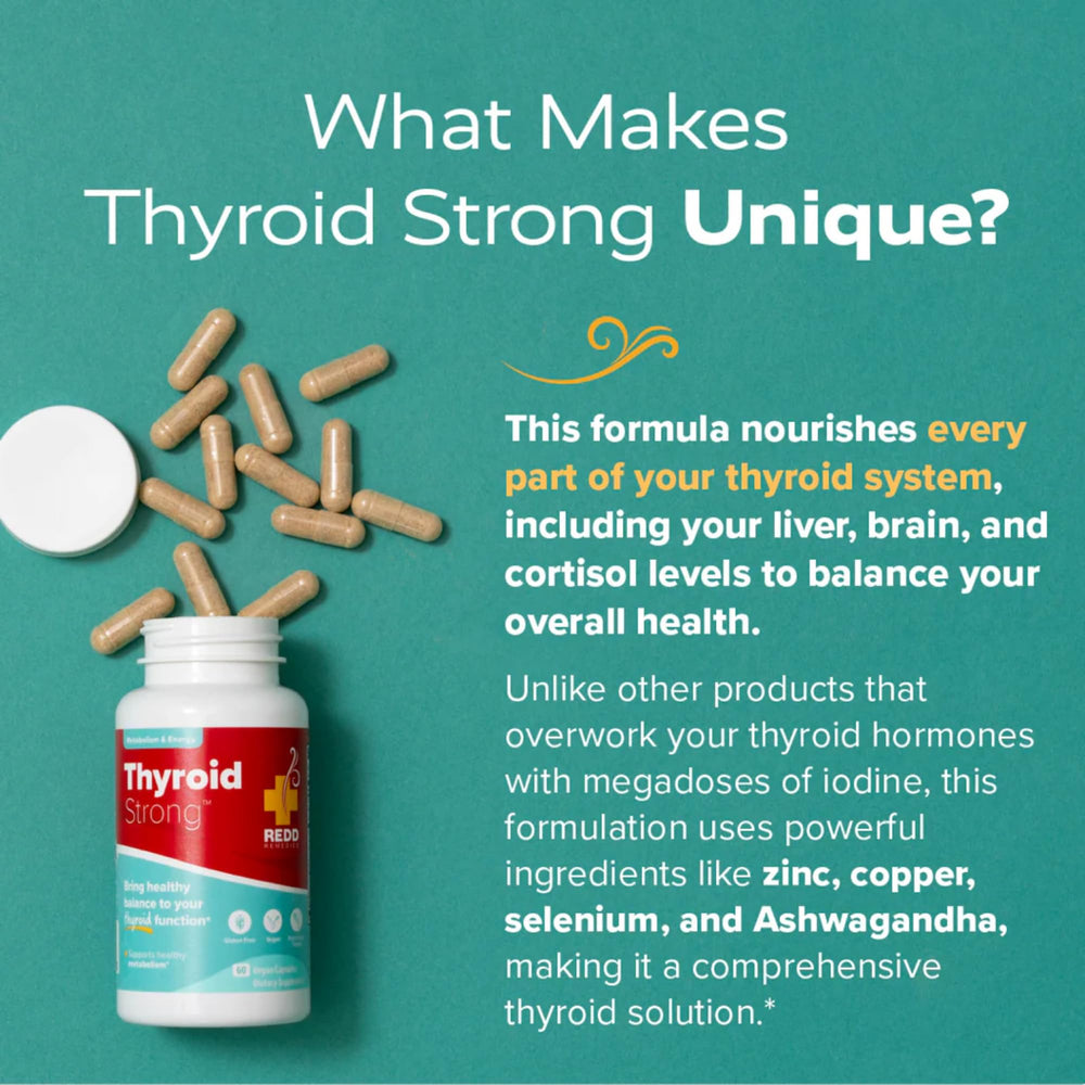 Redd Remedies Thyroid Strong ingredients image—zinc, selenium, and herbal blend