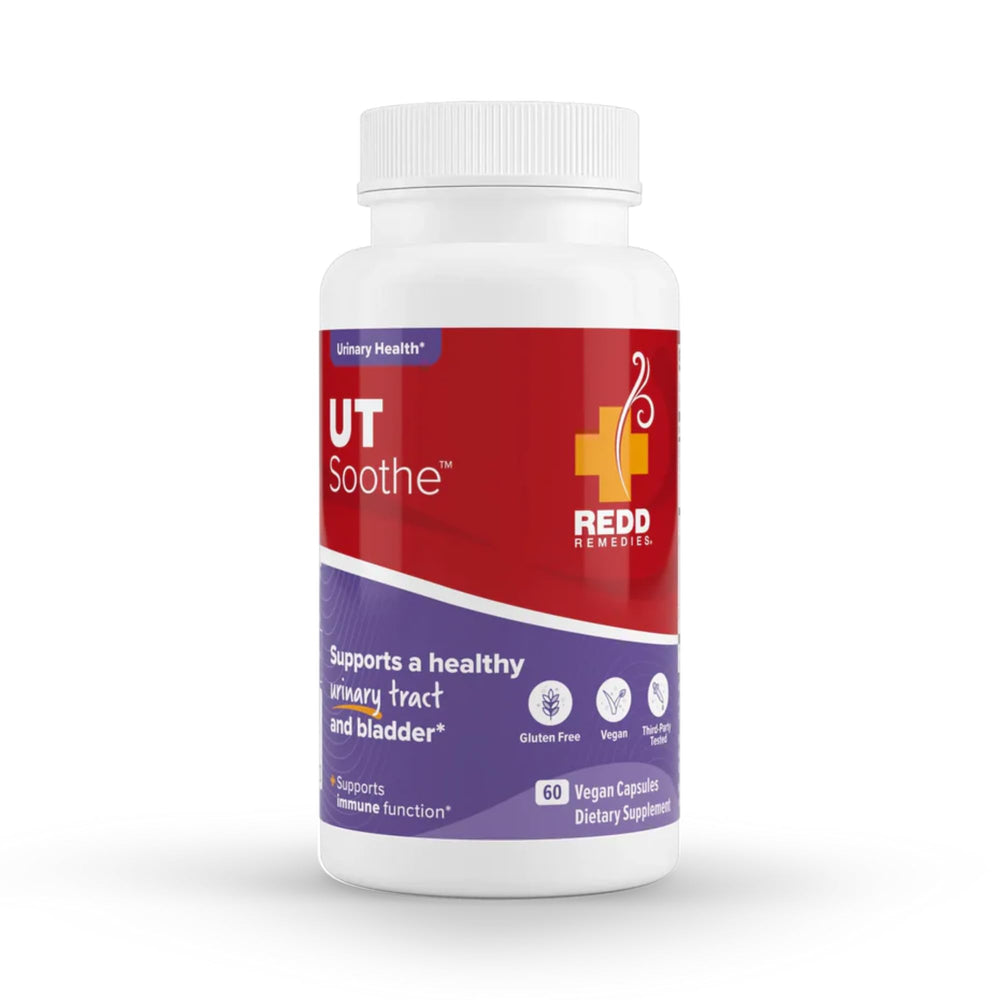 Redd Remedies UT Soothe bottle front highlights probiotic blend for urinary tract support.