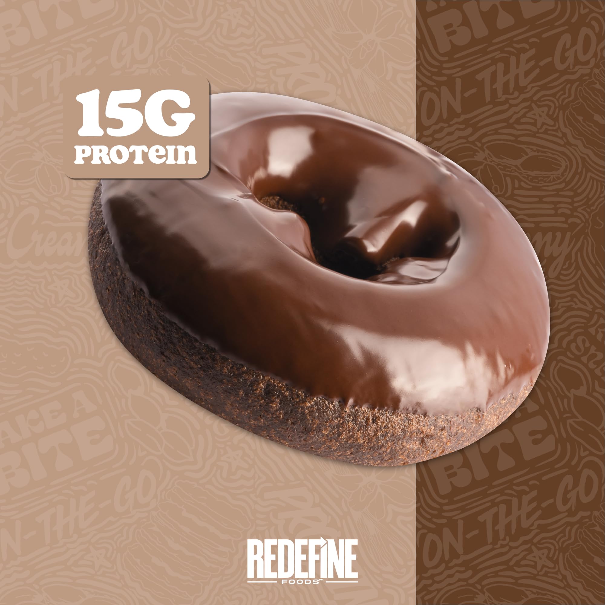 REDEFINE Chocolate Protein Donut closeup glaze emphasizes indulgent flavor with clean ingredients.