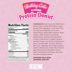 REDEFINE Dippin' Dots Birthday Cake Donut frosted close-up highlights creamy glaze and texture.