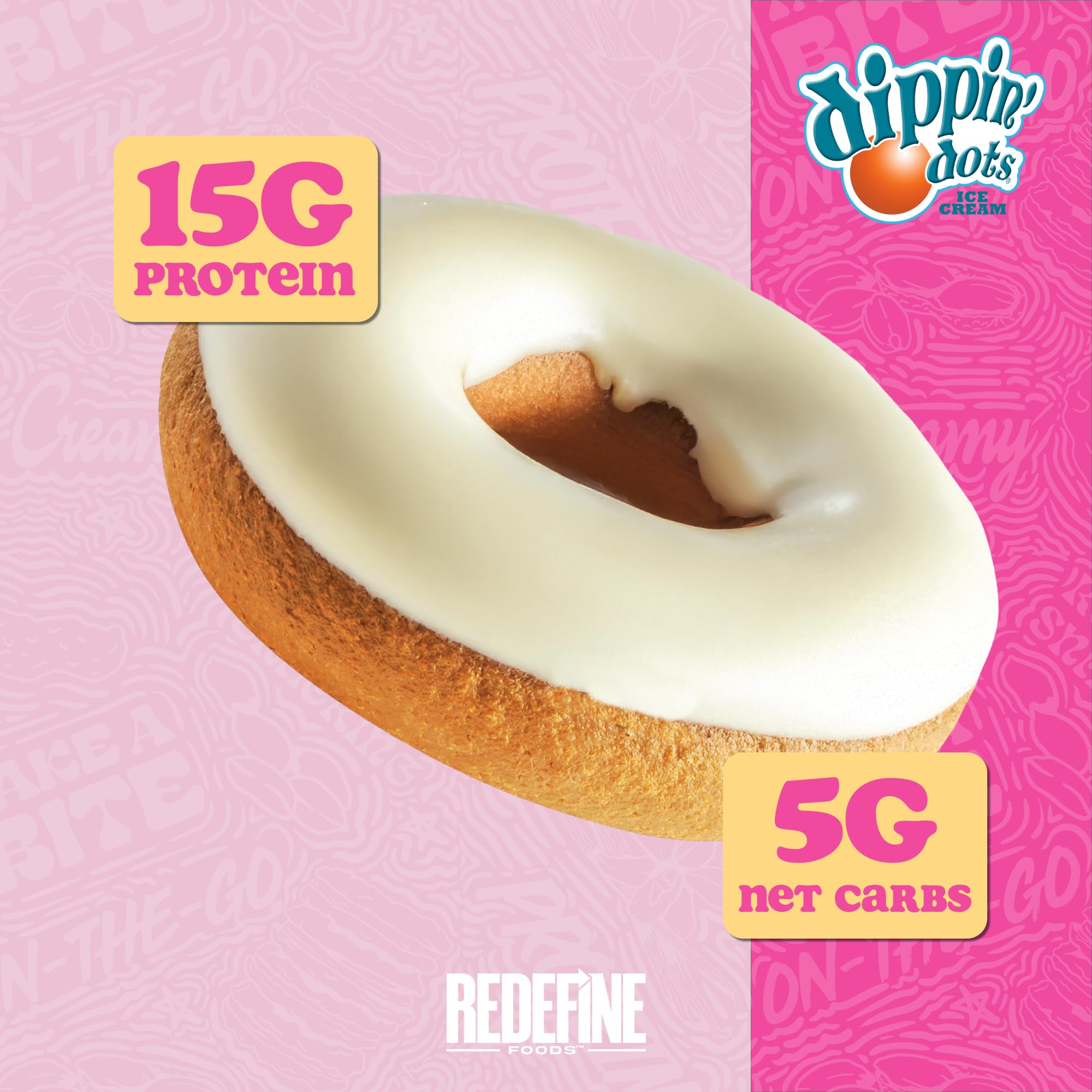 REDEFINE Dippin' Dots Birthday Cake Donut on-the-go packaging for busy days.