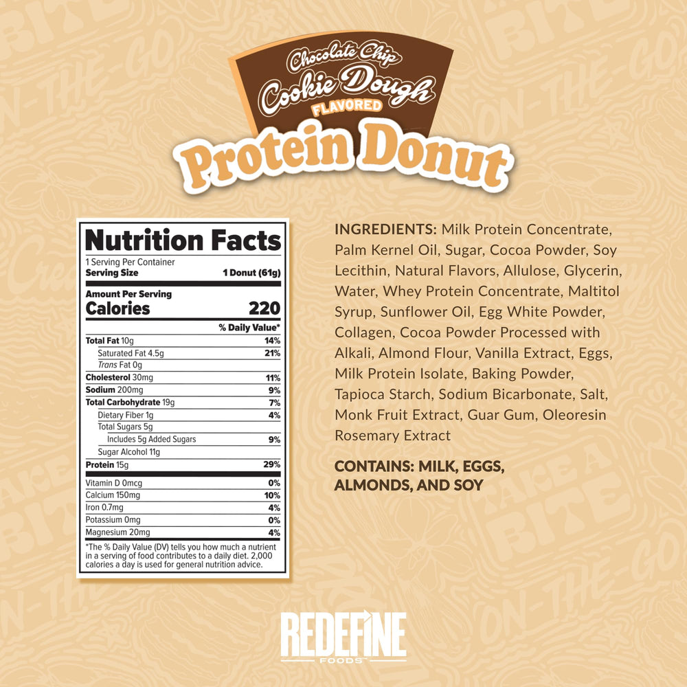 REDEFINE Dippin' Dots Protein Donut chocolate chip cookie dough close-up texture detail