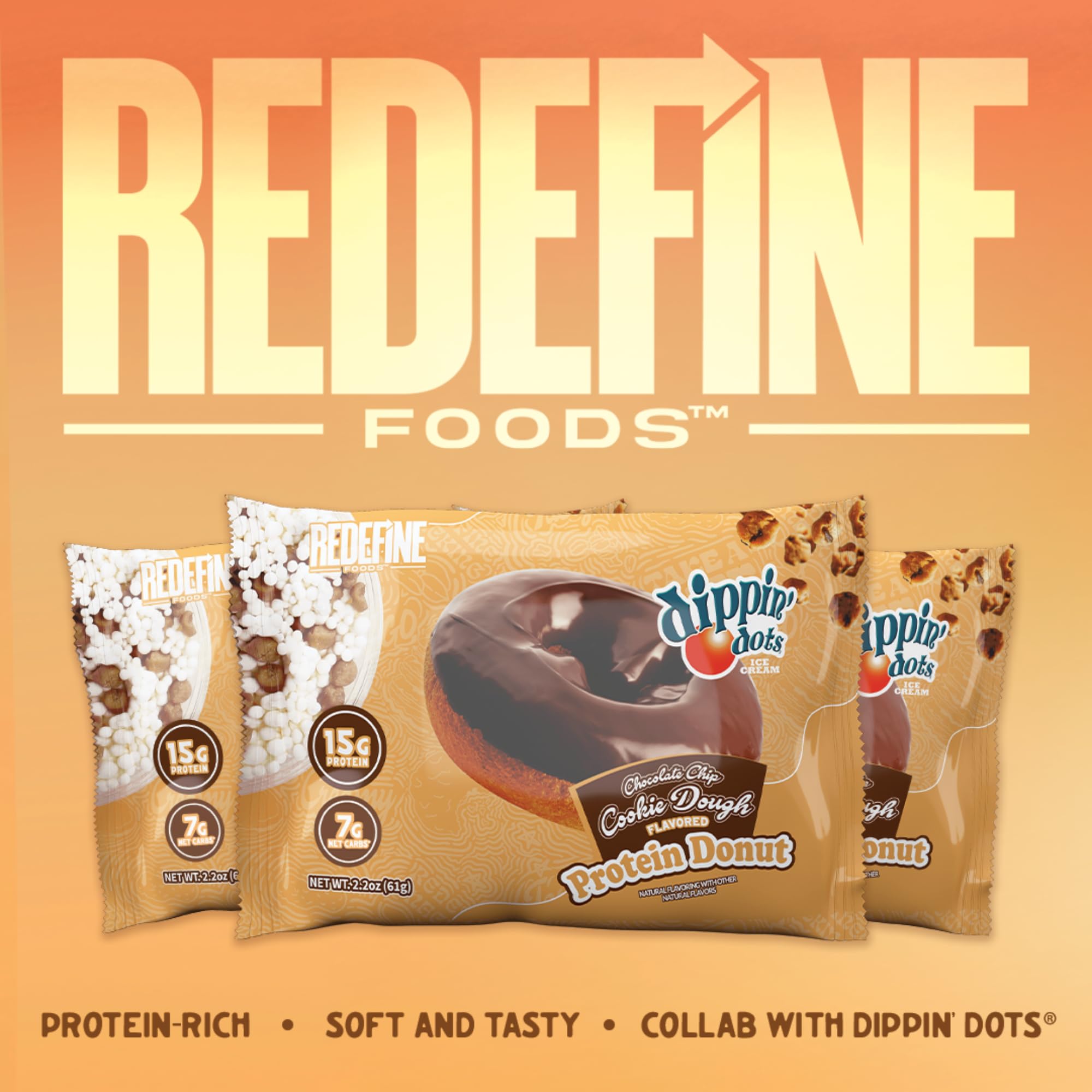REDEFINE Dippin' Dots Protein Donut break-open shot with soft interior