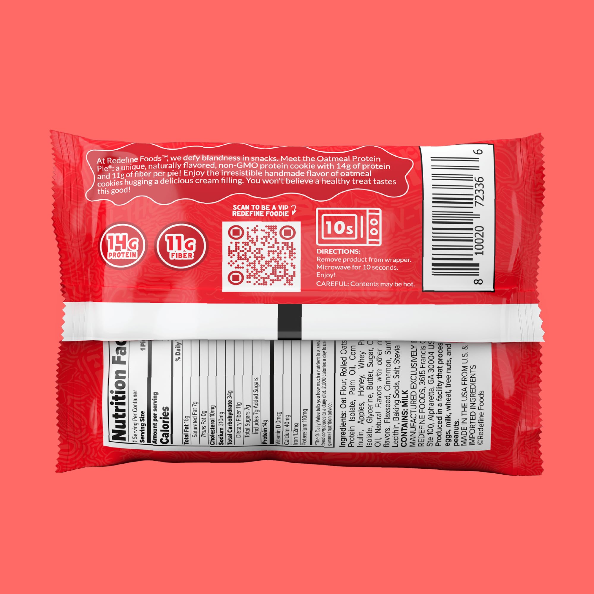 REDEFINE Oatmeal Protein Pie original cross-section highlights cookie texture with creamy center for a satisfying bite