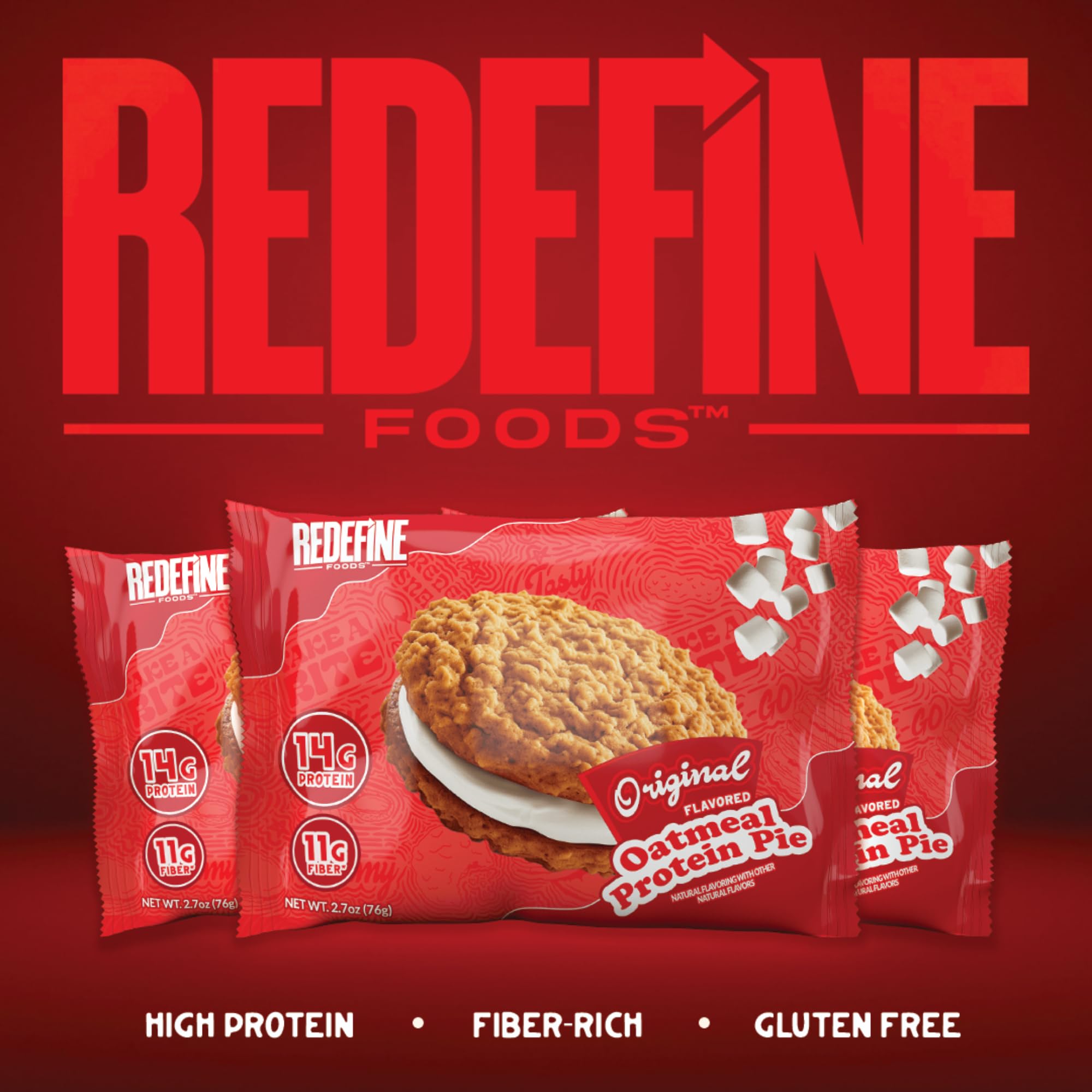 REDEFINE Oatmeal Protein Pie original ready-to-eat, store-friendly snack for busy days