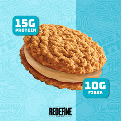 Bite-shot of REDEFINE Oatmeal Protein Pie emphasizing chewy oats and nutty flavor