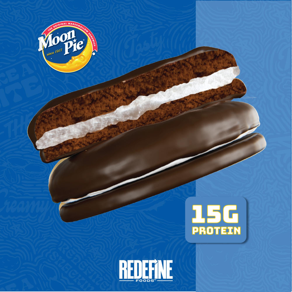 REDEFINE Protein Pie MoonPie Chocolate marshmallow filling close-up highlighting indulgent center.
