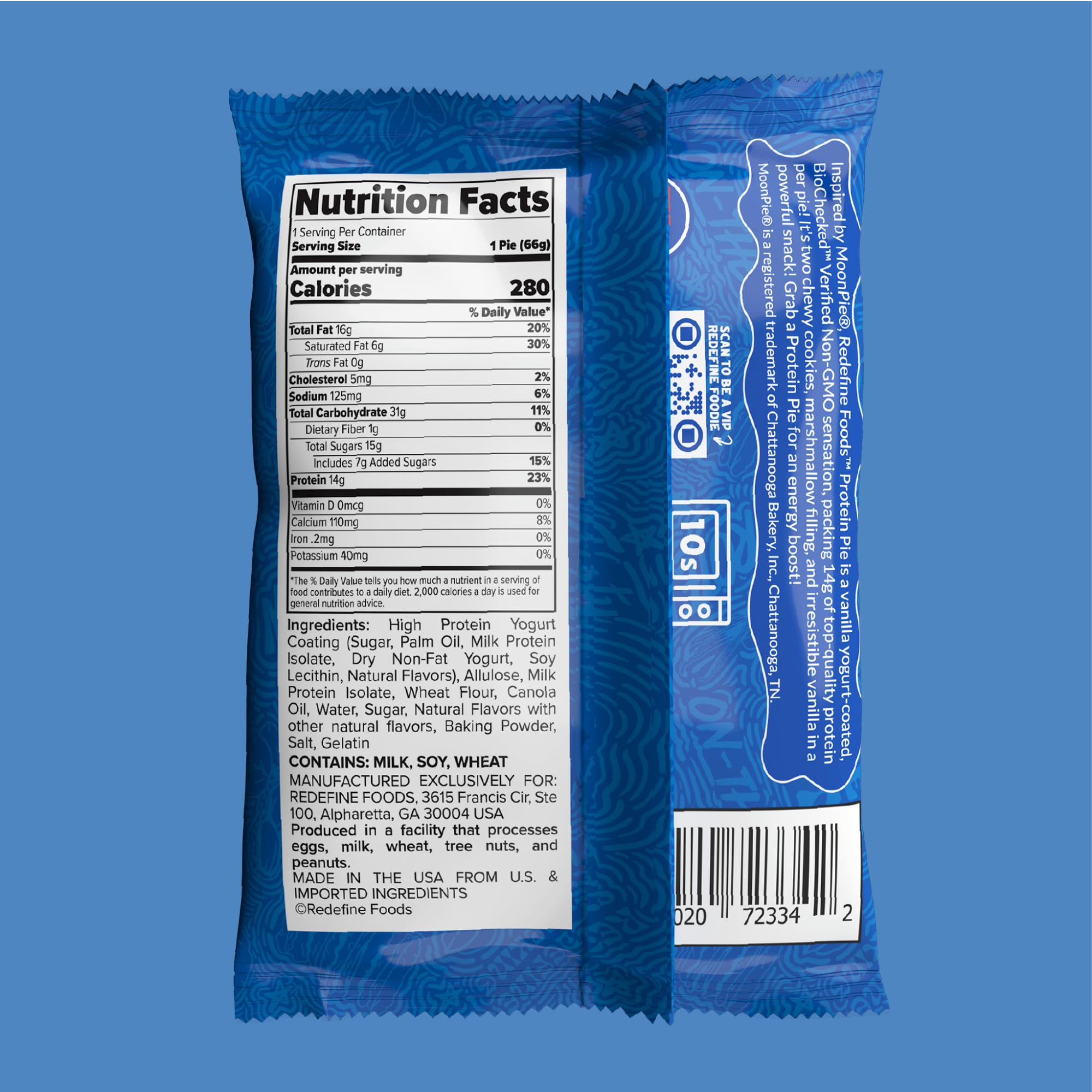 REDEFINE Protein Pie Vanilla non-GMO label close-up communicates clean ingredients