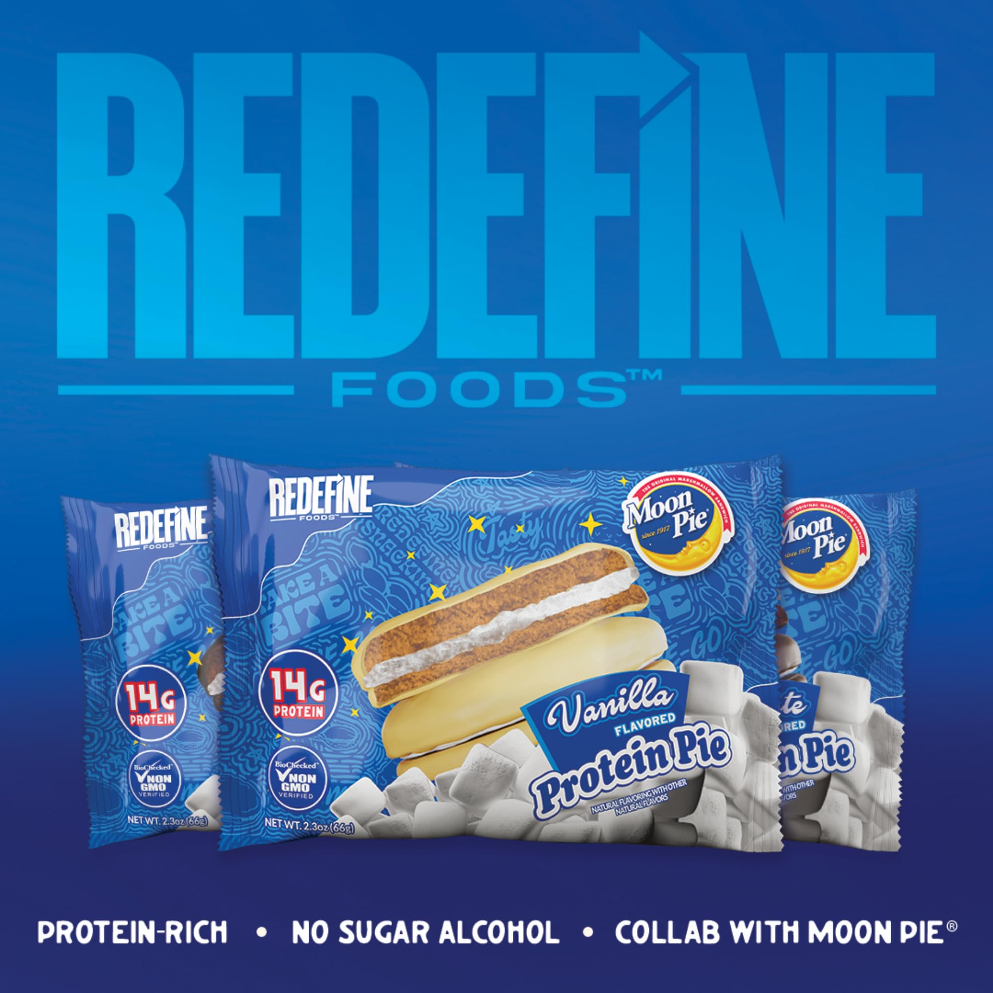 REDEFINE Protein Pie Vanilla serving suggestion for desk or gym bag snacking
