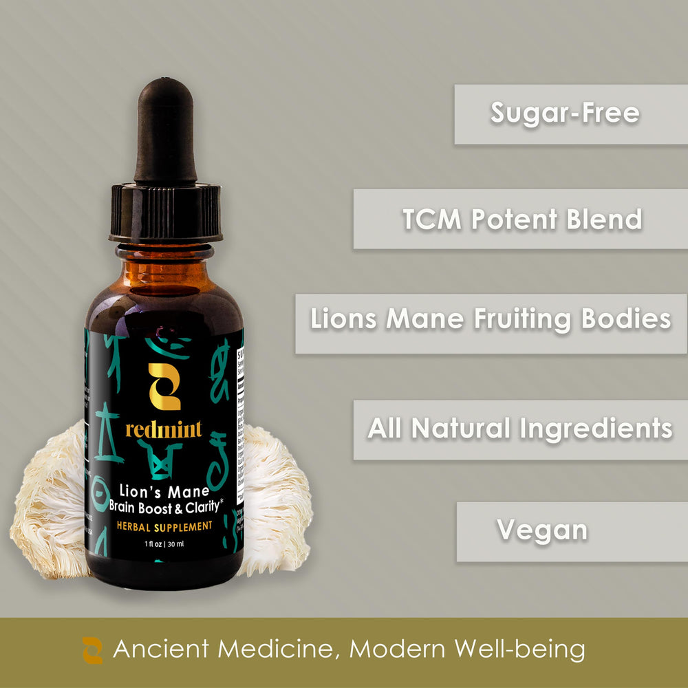 Redmint branded tincture box beside bottle for gift-ready wellness.