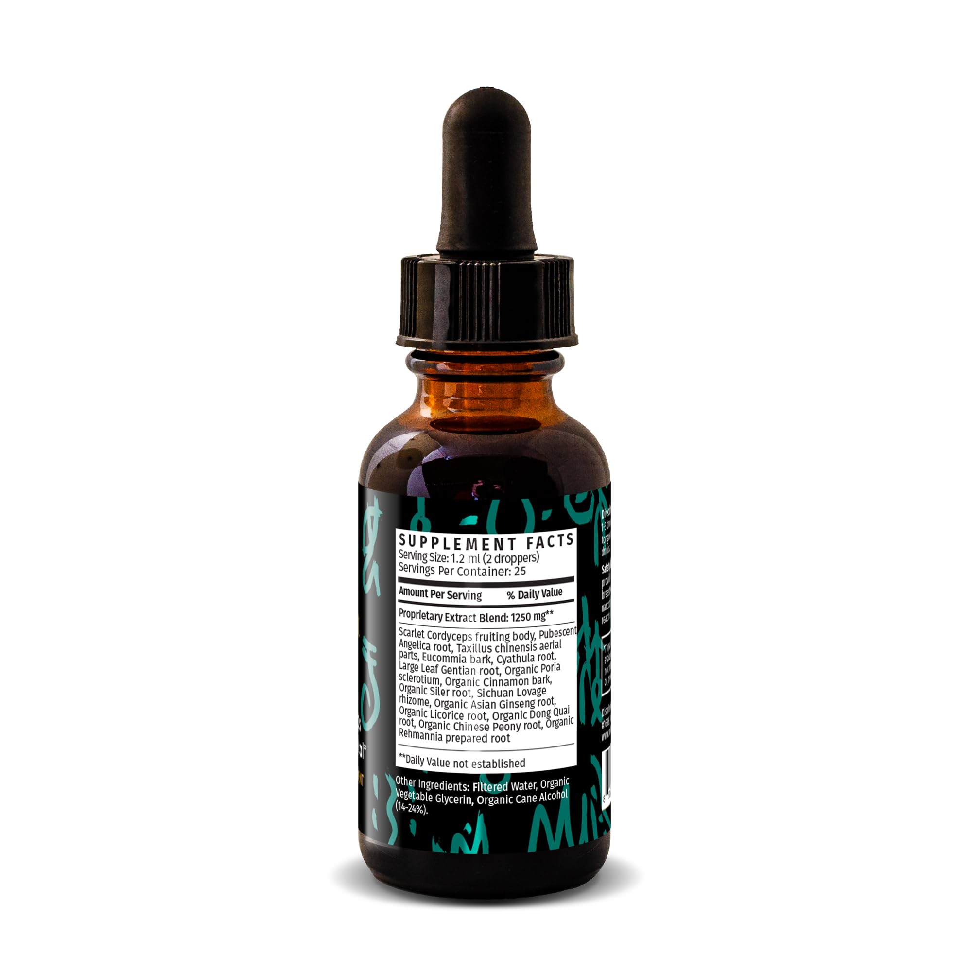 Close-up of Redmint Cordyceps bottle drops showing precise energy dosing.