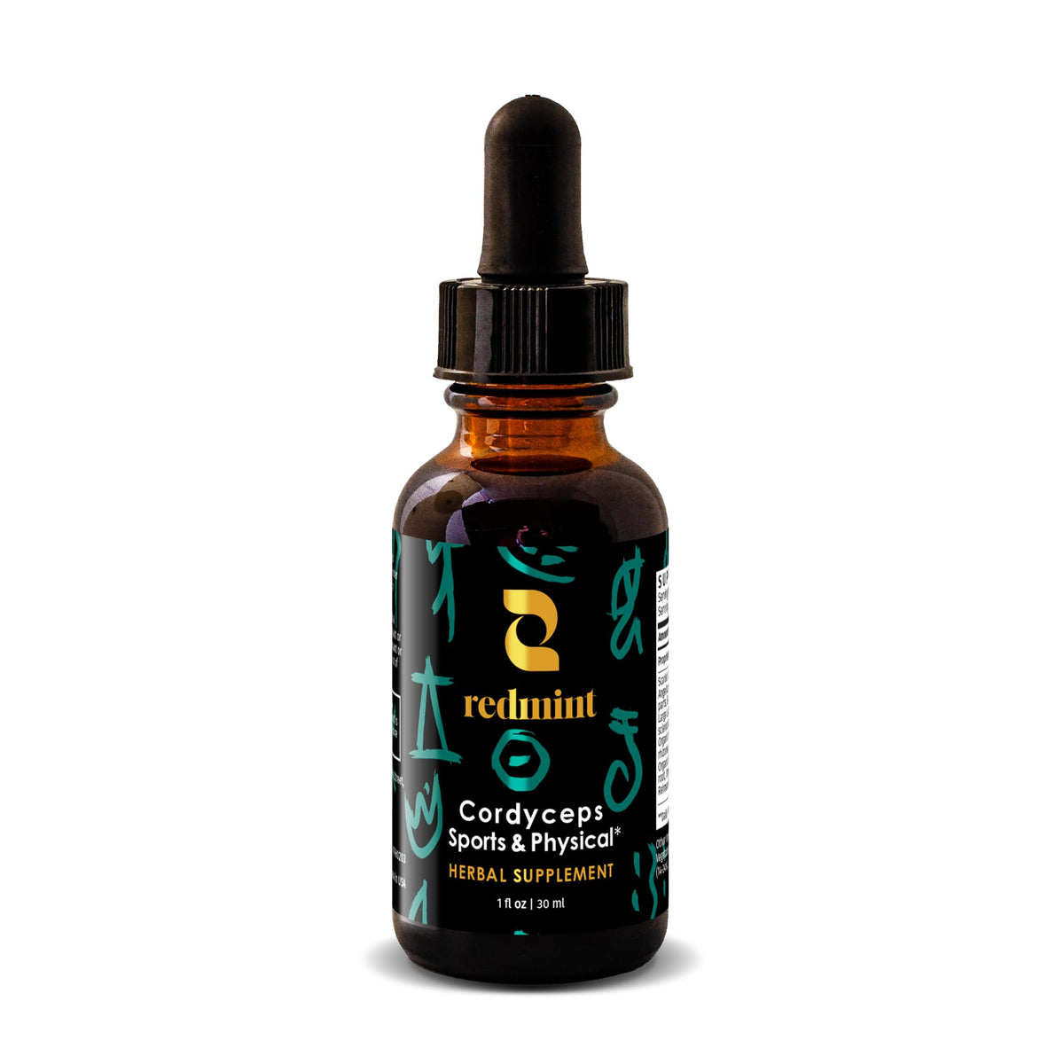 Redmint Cordyceps bottle front with premium tincture for daily energy support.