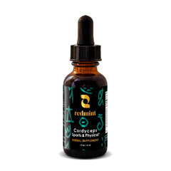 Redmint Cordyceps bottle front with premium tincture for daily energy support.