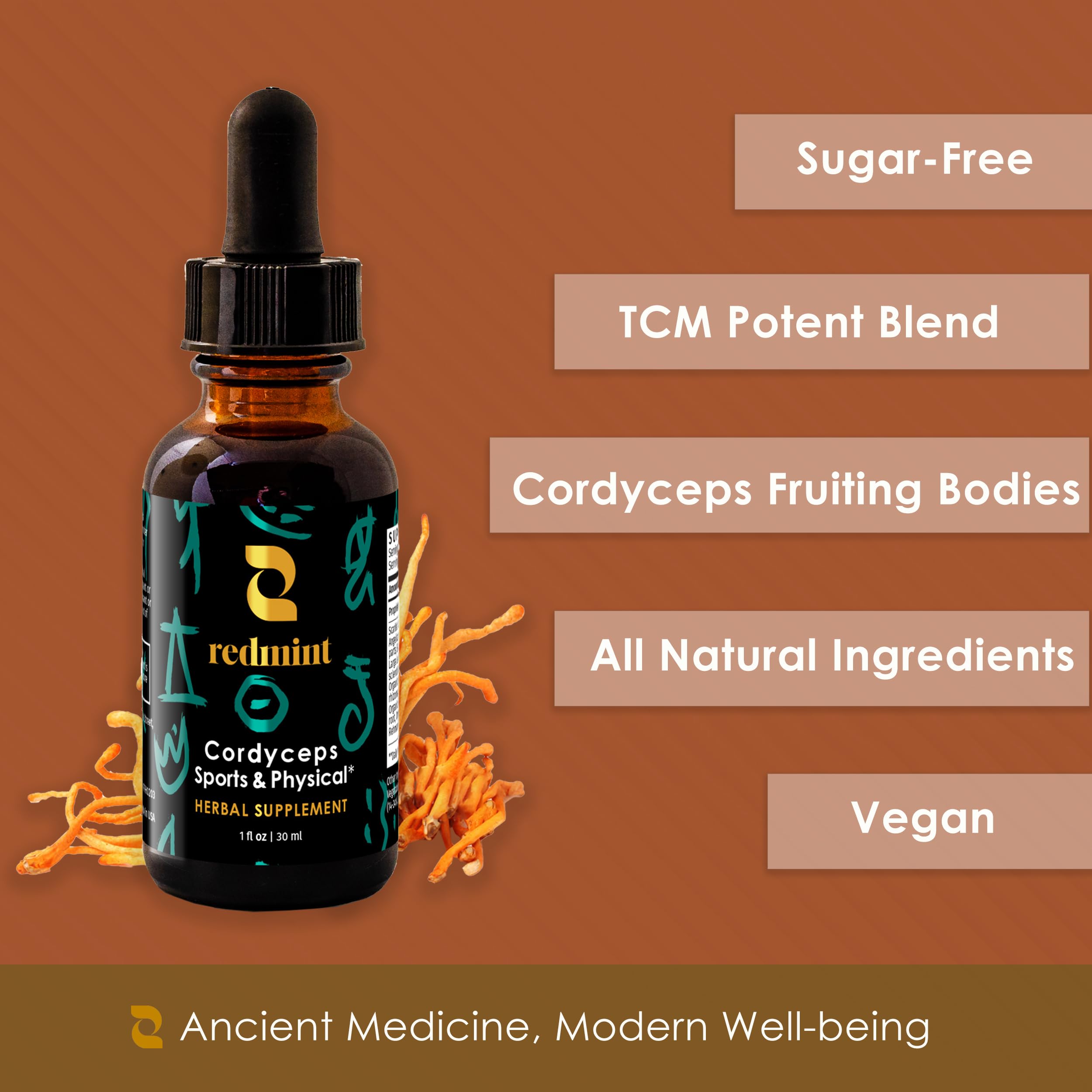Redmint Cordyceps packaging box on display.