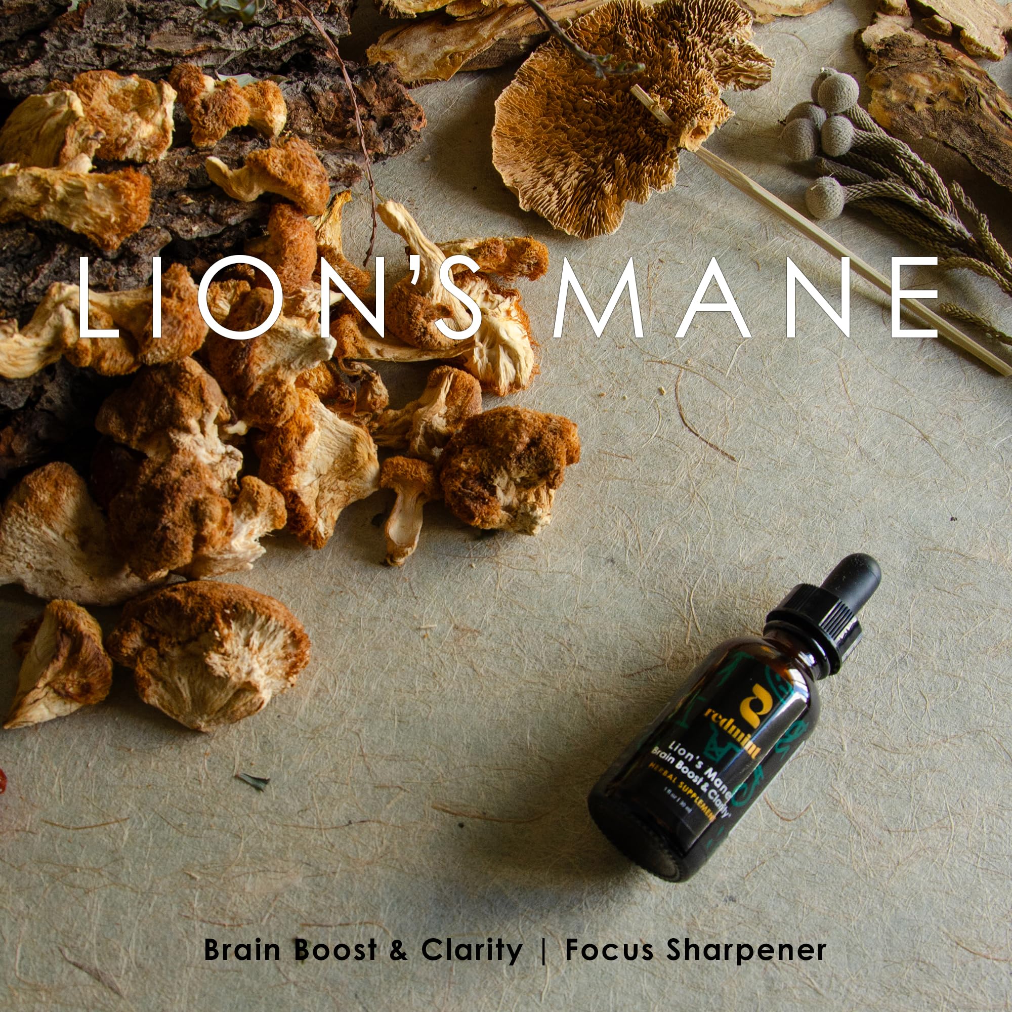 Redmint Lion's Mane tincture dropper for easy, precise dosing.